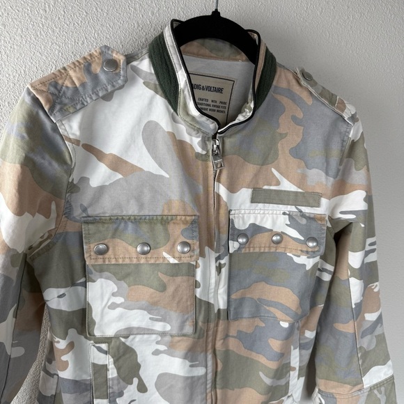 Zadig & Voltaire Cavi Camo Jacket Green Tan Casual Military Women Small Designer - Picture 4 of 13